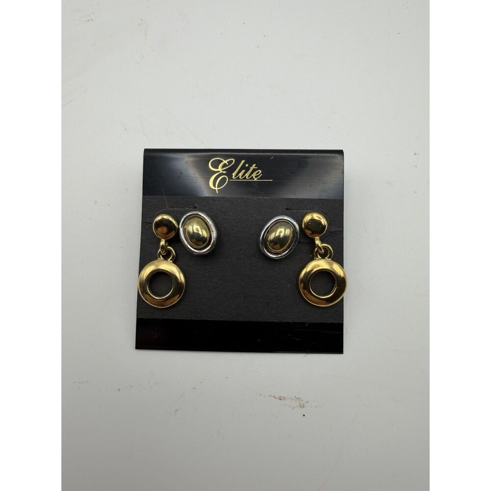 Vintage Elite Earrings 2 Pair Gold Silver Tone Pierced Dangle Stud Original Card